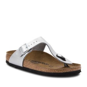 Birkenstock Gizeh Birko-Flor Γυναικεία Σανδάλια Ανατομικά σε Ασημί Χρώμα Narrow Fit