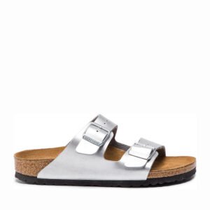 Birkenstock Arizona Birko Flor Γυναικεία Σανδάλια Ανατομικά σε Ασημί Χρώμα Narrow Fit
